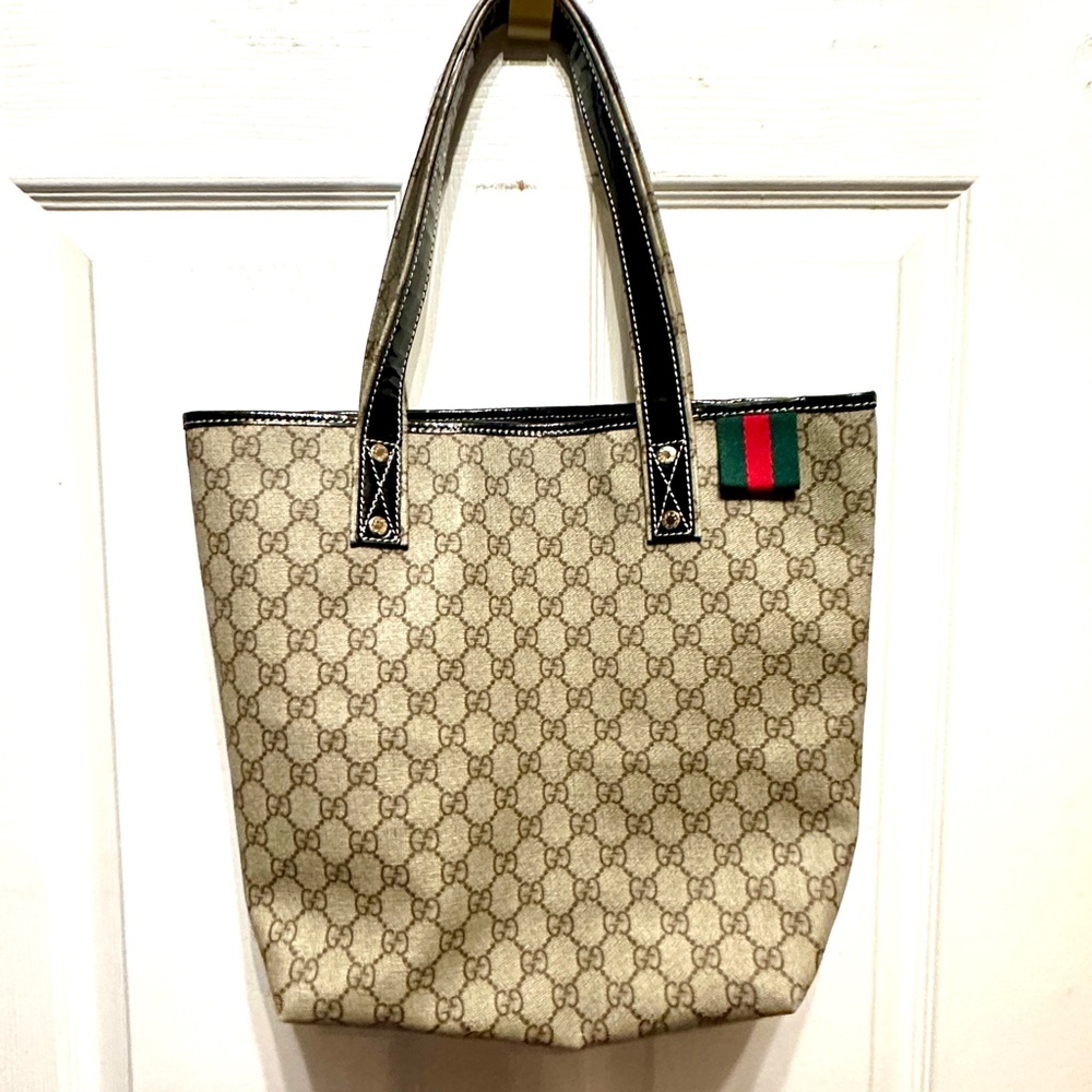 Vinyl Beige Tote with Black and brown Accents